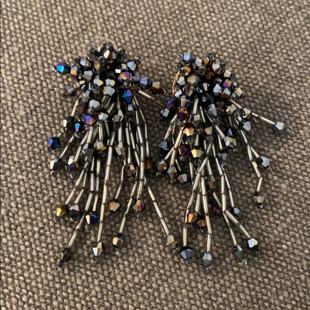 Beaded black/bluish hanging earrings